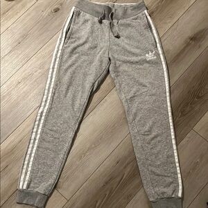 Adidas Gray Sweatpants with Classic Stripes